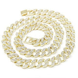 Blinged Out Cuban Necklace W/ Matching Bracelet and Fire Iced Out Timepiece - Boujee 3Pc Set - 2023 CNBW (ST10226 Gld/Gld)