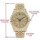Blinged Out Cuban Necklace W/ Matching Bracelet and Fire Iced Out Timepiece - Boujee 3Pc Set - 2023 CNBW (ST10226 Gld/Gld)